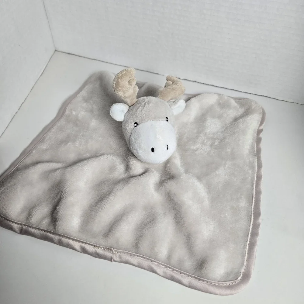 Parent's Choice Plush Lovey Moose Tan Beige Satin Trim Security Blanket 11x11
